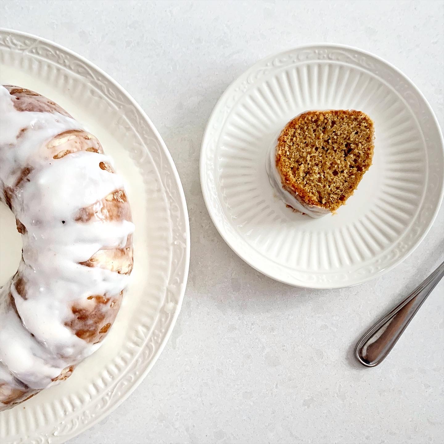 espresso bundt cake slice with glaze