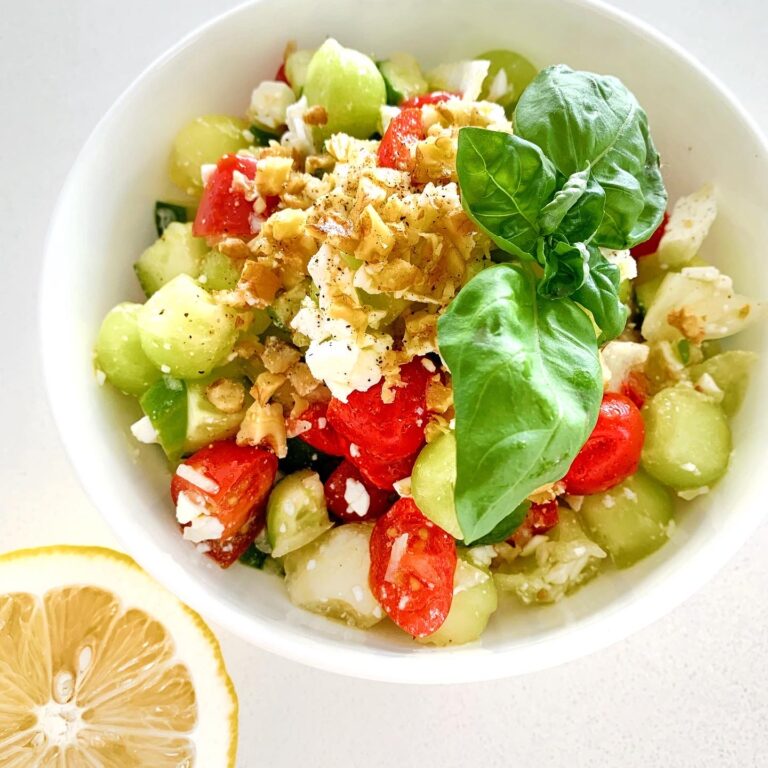 honeydew feta salad with cherry tomatoes and basil
