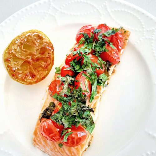 baked salmon with cherry tomatoes and herbs