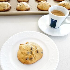 pumpkin chocolate chip cookie served on plate