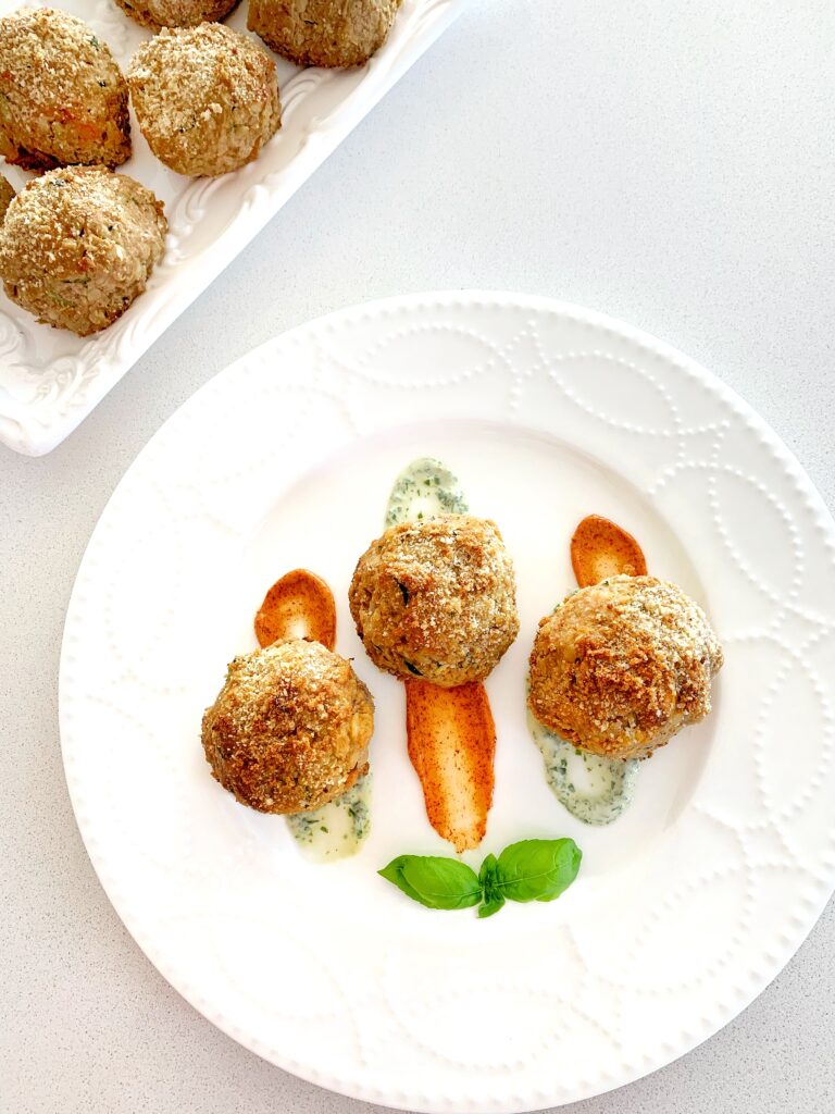 Crispy baked veggie balls served as a vegetarian appetizer or main dish